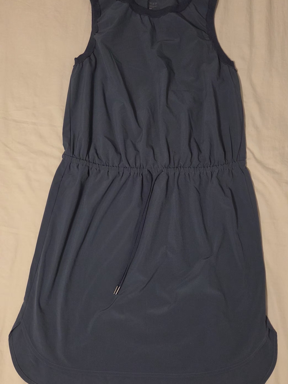 Athleta Rincon Jersey Dress Blue Sleeveless Drawstring Waist MP Medium Petite